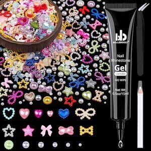 600Pcs 3D Multi Shapes Nail Charms and Flatback Pearls, Multicolored